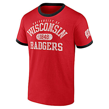 Men's Wisconsin Badgers Athletic Red/Black Ringer Old School Short Sleeve Shirt