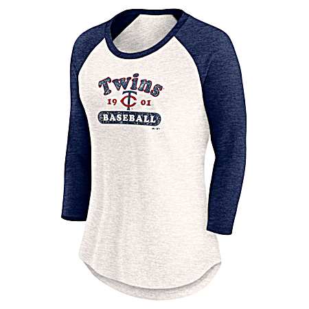 Women's Minnesota Twins Antique White/Athletic Navy Classic Lockup Long Sleeve Shirt