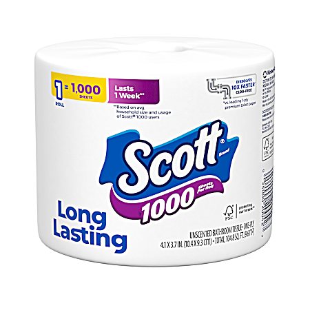 Bath Tissue White Single Roll - 1000 Sheets