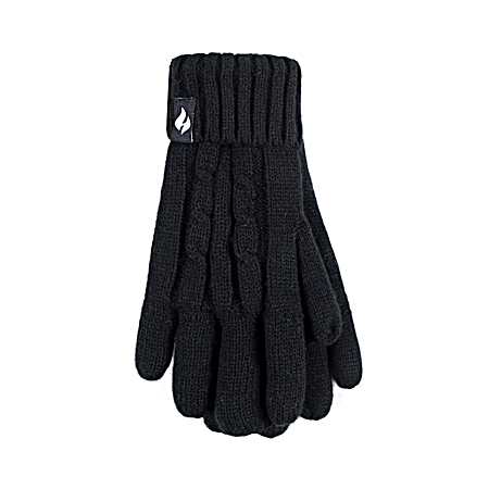 Women's Black Amelia Cable Knit Gloves