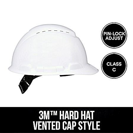 White Vented Hard Hat with Pin-Lock Adjustment