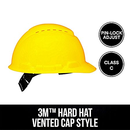 Yellow Vented Hard Hat with Pin Lock Adjustment