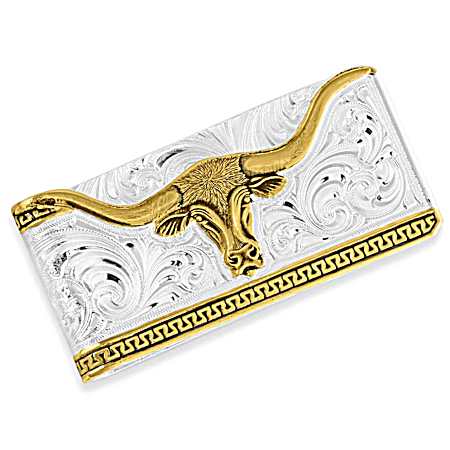 Two-Tone Carved Longhorn Money Clip