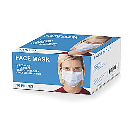 Safety Disposable 3-Ply Face Mask w/ Elastic Ear Loops