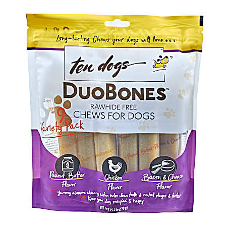 DuoBones Rawhide-Free Dog Treats Variety Pack - 9 Pk