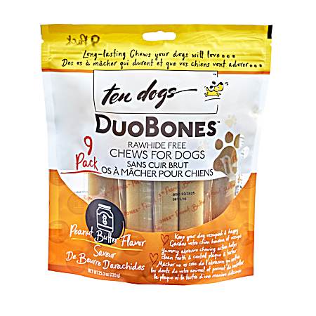 DuoBones Peanut Butter Rawhide-Free Dog Treats - 9 Pk