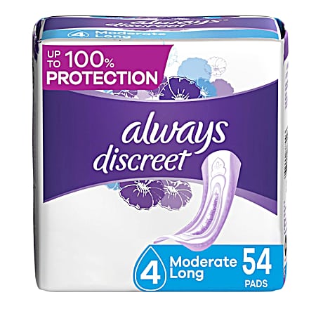 Discreet Adult Moderate Long Incontinence Pads - 54 Ct