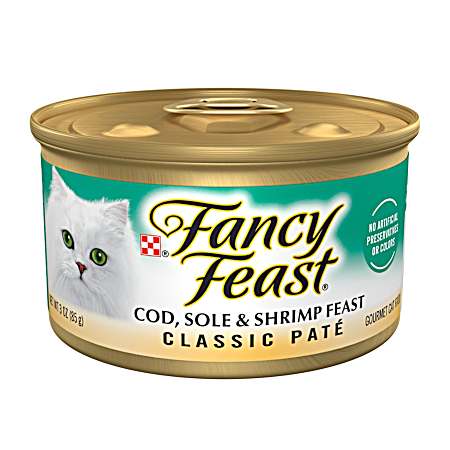 Fancy Feast Grain-Free Cod, Sole & Shrimp Feast Classic Paté Wet Cat Food, 3 oz Can