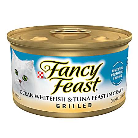 Fancy Feast Grilled Cat Food Ocean Whitefish & Tuna Feast in Gravy Wet Cat Food, 3 oz Can