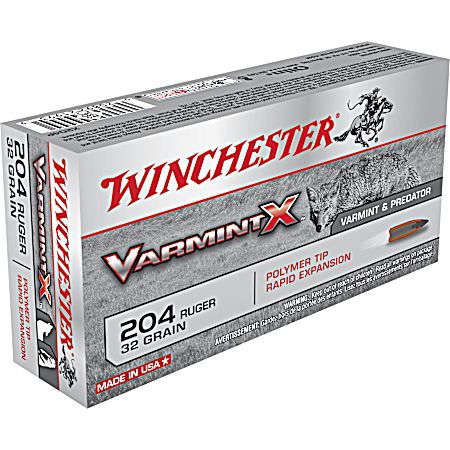 .204 Ruger Varmint X 32 Grain Poly Tip Rimfire Rifle Cartridges - 20 Rounds