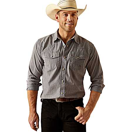 Men's Chambray Blue Jurlington Retro Snap Long Sleeve Shirt
