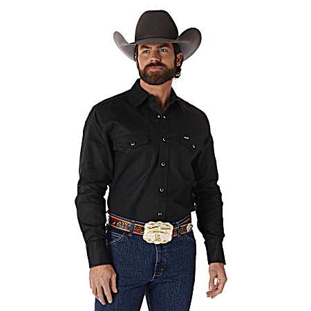 Men's Black Snap Button Long Sleeve Work Shirt