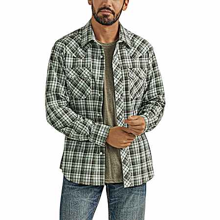 Men's Retro Snap Button Front Long Sleeve Shirt