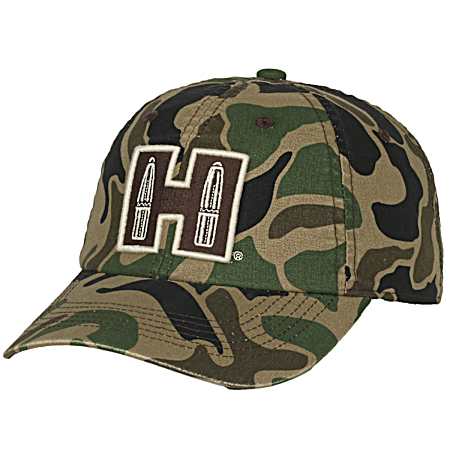 Men's Woodland Green Camo H Bullet Embroidered Logo Fabric Cap