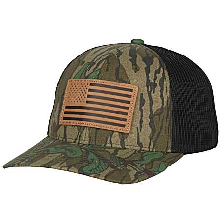Men's Mossy Oak Greenleaf/Black USA Flag Meshback Cap