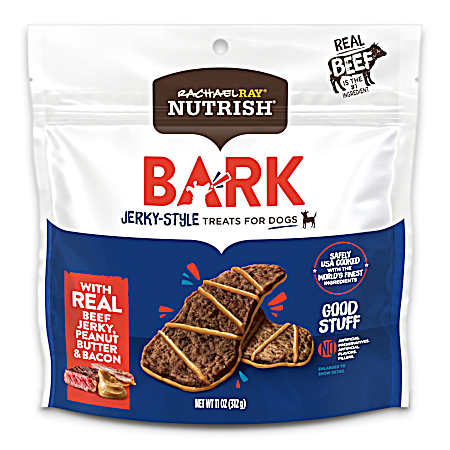 11 oz Bark Jerky-Style Dog Treats with Real Beef Jerky, Peanut Butter & Bacon