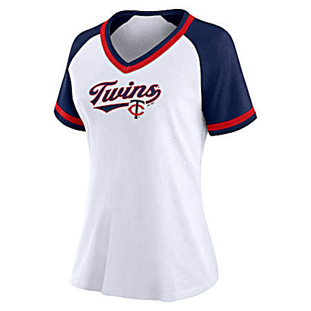 Women's Minnesota Twins White/Athletic Navy/Athletic Red Next Up Top Short Sleeve Shirt