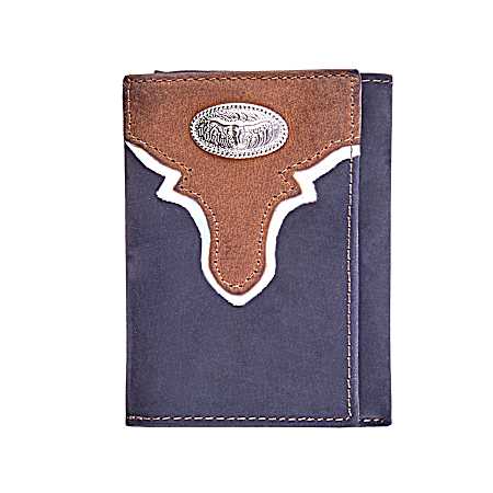 Men's Black Longhorn w/ Concho Trifold Wallet