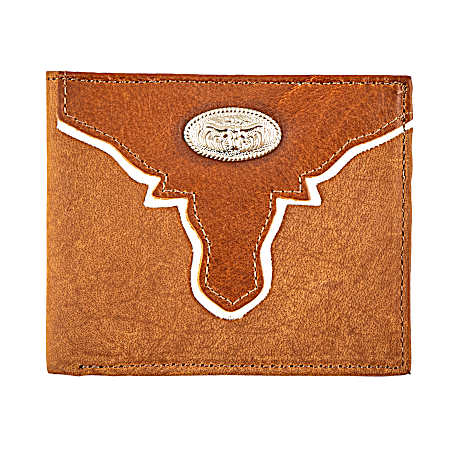 Men's Brown Longhorn w/ Concho Trifold Wallet
