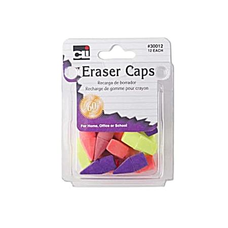 Eraser Caps Assorted Colors - 12 Pk