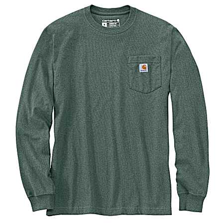 Men's Green Loose Fit Heavyweight Long Sleeve Pocket Shirt
