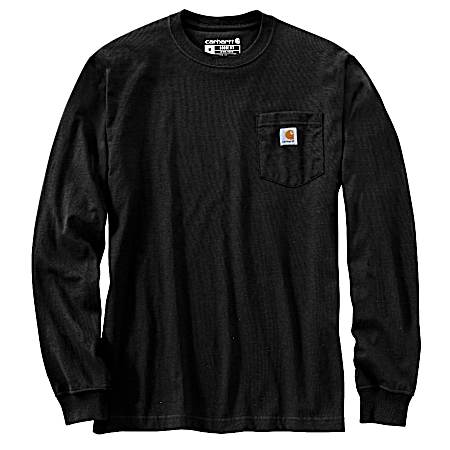 Men's Black Loose Fit Heavyweight Long Sleeve Pocket Shirt