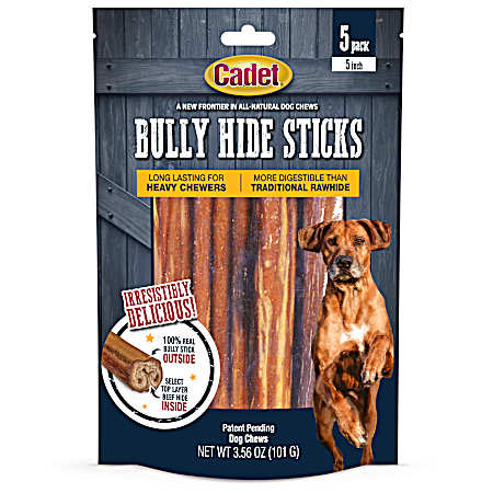 5 in Bully Hide Sticks All-Natural Dog Chews - 5 Pk