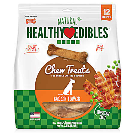 Natural Healthy Edibles Longer-Lasting Bacon Flavor Chew Treat for Dogs - 12 Pk