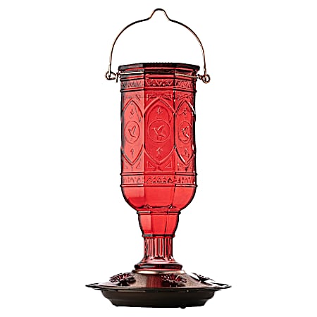 Red Jewel Glass Hummingbird Feeder - 20 Oz