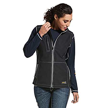 Women's Rebar Black Stretch Canvas Softshell Vest