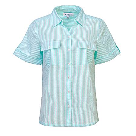 Women's Seersucker Short Sleeve Roll Tab 2 Pocket Camp Shirt