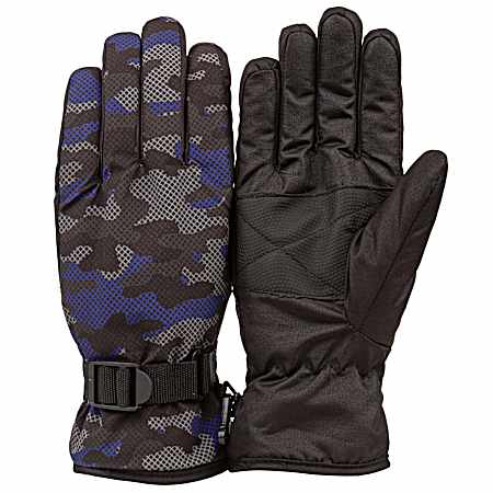 Boys' Blue Camo Ski Gloves