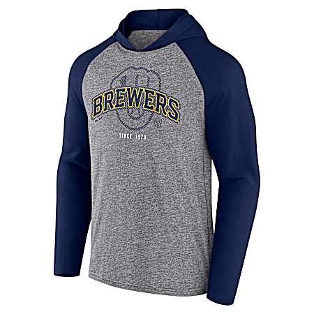Men's Milwaukee Brewers Athletic Gray Heather/Athletic Navy Hail The Field Hooded Long Sleeve Shirt