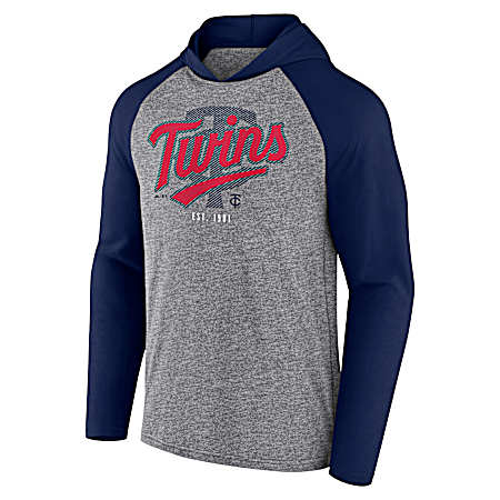 Men's Minnesota Twins Athletic Gray Heather/Athletic Navy Hail The Field Hooded Long Sleeve Shirt