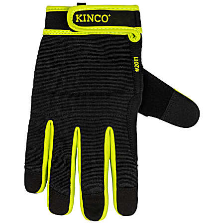 Men's Black/Lime Synthetic Gloves w/ Pull-Strap