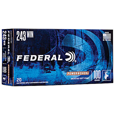 .243 Winchester Power-Shok Jacked Soft Point 100 Grain Centerfire Rifle Cartridges - 20 Rounds