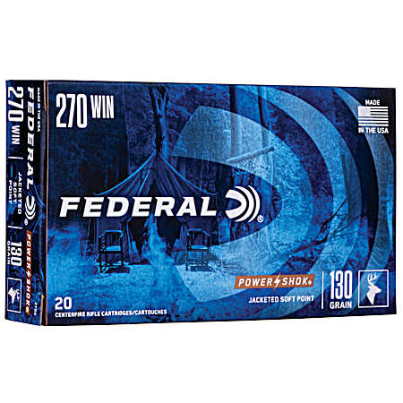 .270 Winchester Power-Shok Jacked Soft Point 130 Grain Centerfire Rifle Cartridges - 20 Rounds