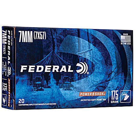 7mm Mauser Power-Shok Jacked Soft Point 175 Grain Centerfire Rifle Cartridges - 20 Rounds