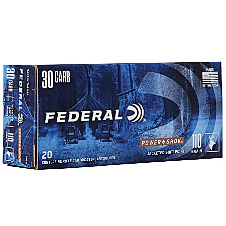 .30 Carbine Power-Shok Jacked Soft Point 110 Grain Centerfire Rifle Cartridges - 20 Rounds
