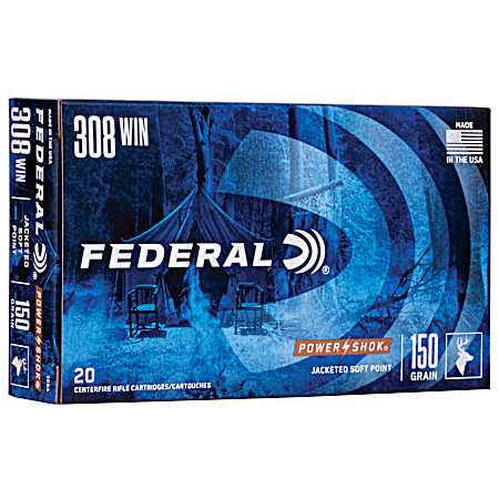 .308 Winchester Power-Shok Jacked Soft Point 150 Grain Centerfire Rifle Cartridges - 20 Rounds