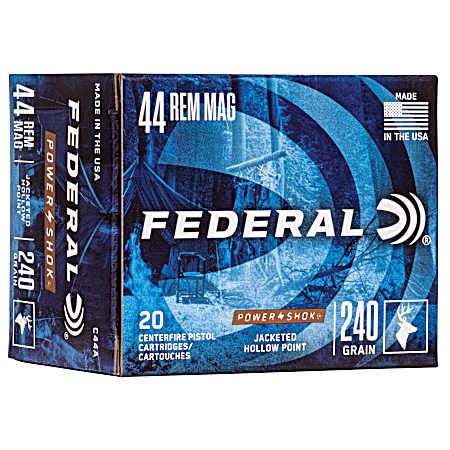 .44 Mag Power Shok 240 Grain JHP Centerfire Pistol Cartridges - 20 Rounds