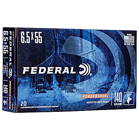 6.5x55 Swedish Power-Shok Jacked Soft Point 140 Grain Centerfire Rifle Cartridges - 20 Rounds