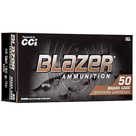 .40 S&W Blazer Brass 180 Grain FMJ Centerfire Handgun Cartridges - 50 Rounds