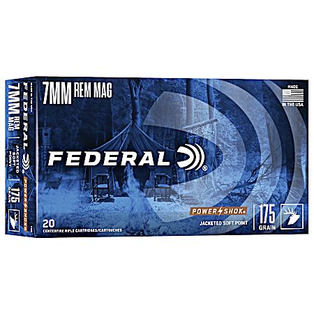 7mm Remington Magnum Power-Shok Jacked Soft Point 175 Grain Centerfire Rifle Cartridges - 20 Rounds