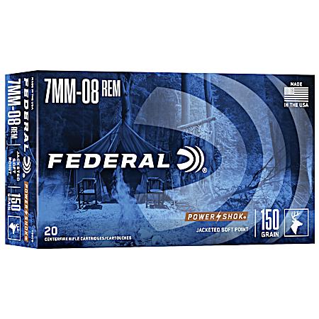 7mm-08 Remington Power-Shok Jacked Soft Point 150 Grain Centerfire Rifle Cartridges - 20 Rounds
