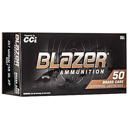 .357 Magnum Blazer Brass 158 Grain JHP Centerfire Handgun Cartridges - 50 Rounds