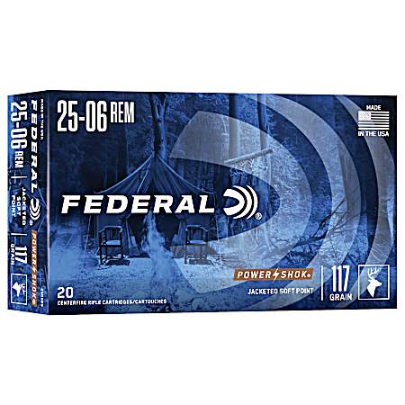 .25-06 Remington Power-Shok Jacked Soft Point 117 Grain Centerfire Rifle Cartridges - 20 Rounds