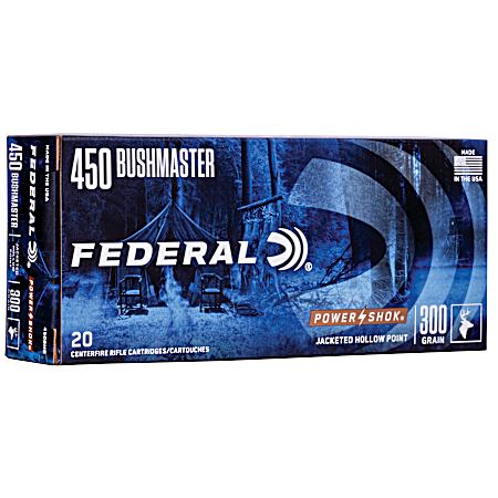 .450 Bushmaster Power-Shok 300 Grain Jacketed Hollow Point Centerfire Rifle Cartridges - 20 Rounds