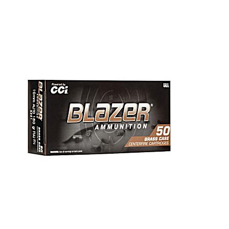 10mm Blazer Brass 180 Grain Full Metal Jacket Centerfire Handgun Cartridges - 50 Rounds