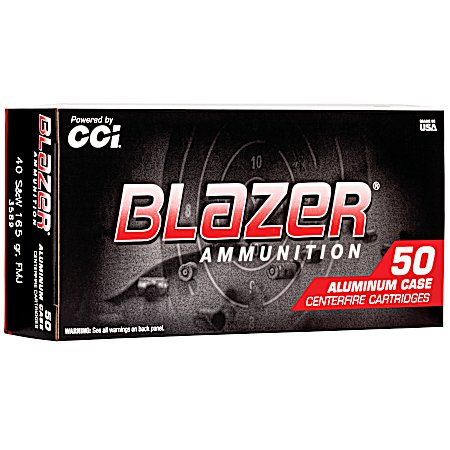 .40 S&W Blazer 165 Grain Full Metal Jacket Centerfire Handgun Cartridges - 50 Rounds